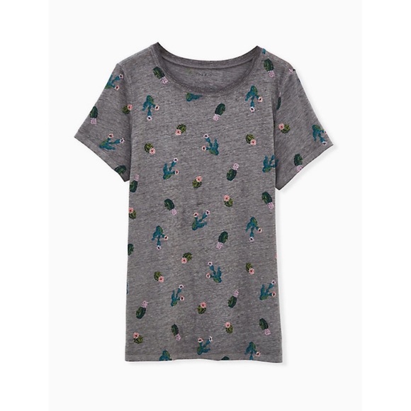 NEW Torrid 3 Grey with Cactus Pattern Crew Tee